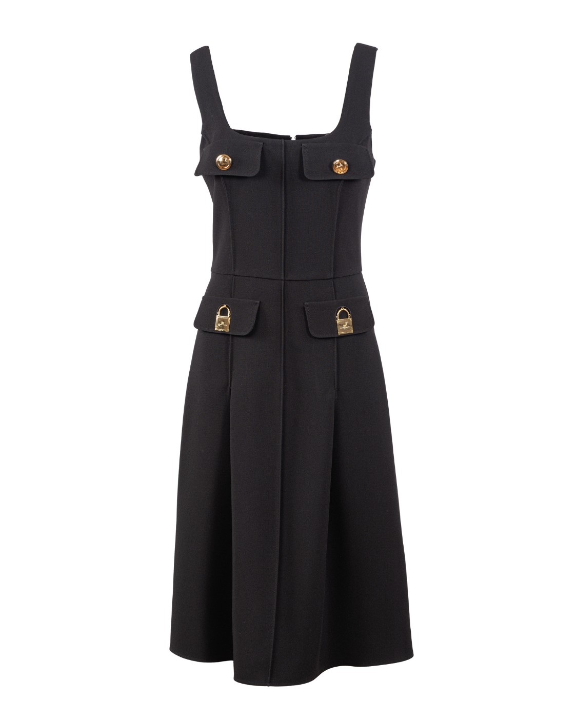 shop ELISABETTA FRANCHI Saldi Abito: Elisabetta Franchi abito midi in crepe stretch con maxi lucchetti.
Smanicato.
Ampio scollo.
Gonna svasata sul fondo.
Pattine poste sul seno e sui fianchi.
Nervatura centrale.
Composizione: 95% poliestere 5% elastan.
Fabbricato in Italia.. AB08922E2-110 number 9159705